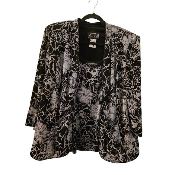 Alex Evenings Womens 2 Piece Floral Top & Jacket Set Silver/Black 2X Special Occ - Picture 1 of 11